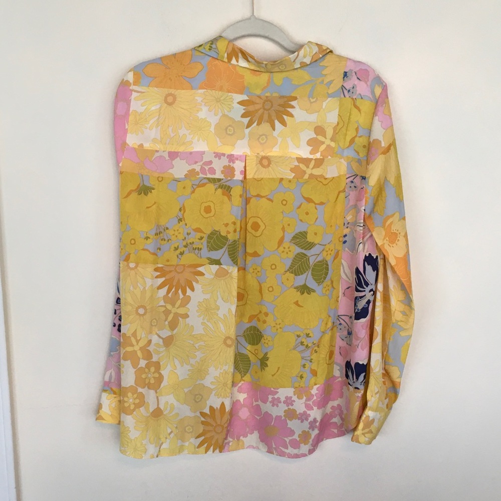 Rose & Olive Women's Floral Patchwork Button Down Shirt - Yellow, Pink, Blue - Picture 6 of 8